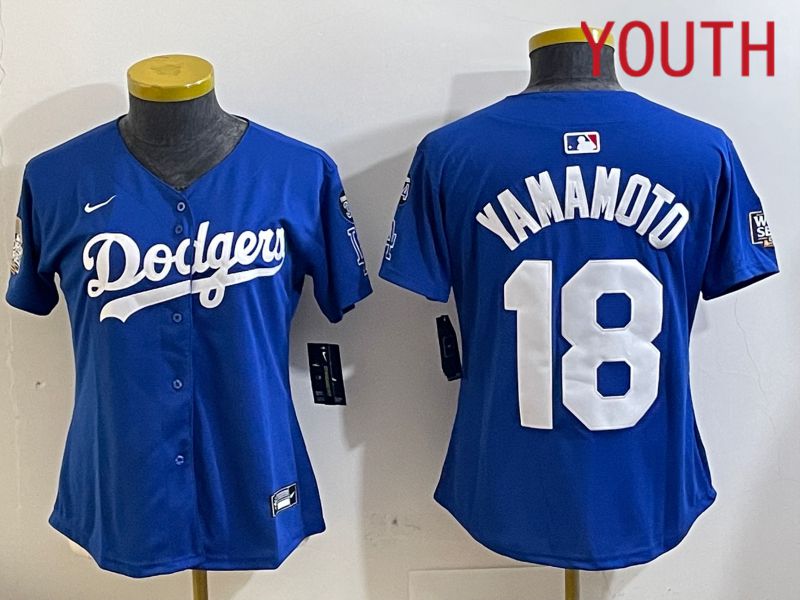 Youth Los Angeles Dodgers #18 Yamamoto Blue Game 2024 Nike MLB Jersey style 11215